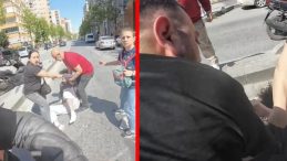 Esenyurt’ta korkutan anlar! Trafiği hiçe sayıp yaya geçidinde tekme tokat birbirlerine girdiler!