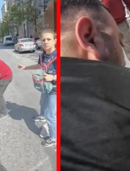 Esenyurt’ta korkutan anlar! Trafiği hiçe sayıp yaya geçidinde tekme tokat birbirlerine girdiler!