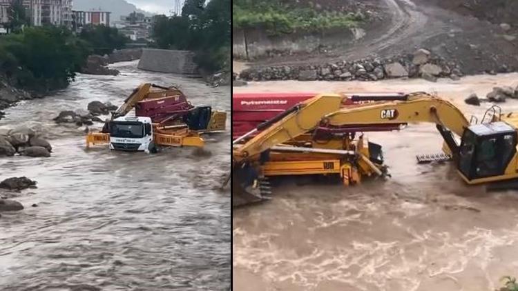 Artvin’de Yağış Etkisiyle İş Makineleri Sular Altında Kaldı