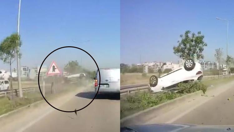 Bursa'da Araç Takla Attı! Kaza Yapan Çiftin Burnu Bile Kanamadı