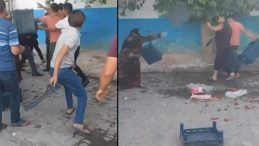 Semt Pazarında Kavga! Kasaların Havada Uçtuğu Anlar Kaydedildi