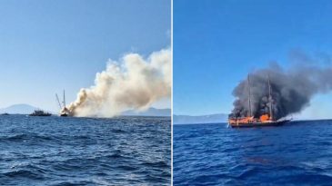 Bodrum'da Tekne Yangını: Turistler ve M&uuml;rettebat G&uuml;venli Bir Şekilde Tahliye Edildi