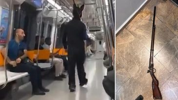 Sarıyer'de Tavşan Kost&uuml;ml&uuml; Kişinin Metroda T&uuml;fekle Gezmesi