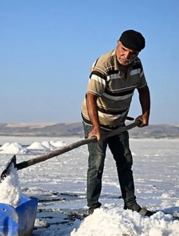 "Huri" İsimli Atıyla Dedesi Gibi Yıllardır Tuzu Topluyor