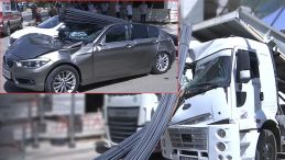 Elazığ'da TIR'ın dorsesindeki demirler otomobilin üzerine düştü: Facianın eşiğinden dönüldü