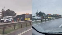 E-5'te Korku Dolu Anlar: Seyir Halindeki İETT Yoldan Çıktı