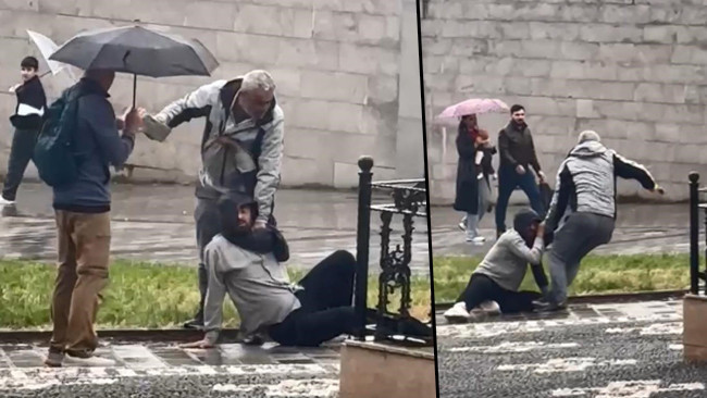 İstanbul'da Şok Edici Olay! Yerde Sürükleyip Kaldırım Taşıyla Darbetti