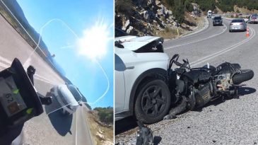 Motosiklet S&uuml;r&uuml;c&uuml;s&uuml;n&uuml;n Hayatını Kaybettiği Kaza Kask Kamerasında