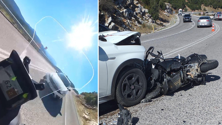Motosiklet Sürücüsünün Hayatını Kaybettiği Kaza Kask Kamerasında
