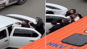 &Ouml;n&uuml;n&uuml; Kestiği Ara&ccedil;taki S&uuml;r&uuml;c&uuml;yle Tartışan Saldırgan, Araya Giren Kadın Yolcuyu Darbetti!