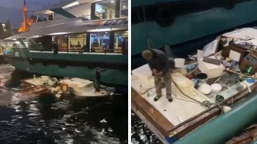 &Uuml;sk&uuml;dar'da Korkutucu Anlar! Yolcu Motoru Balık&ccedil;ı Teknesine &Ccedil;arptı