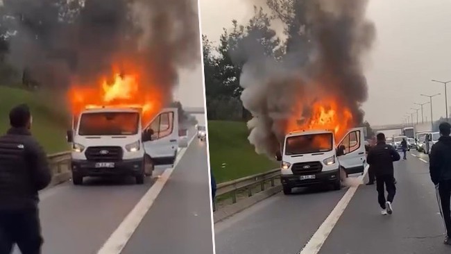 Beykoz TEM Otoyolu'nda Kamyonet Yangını