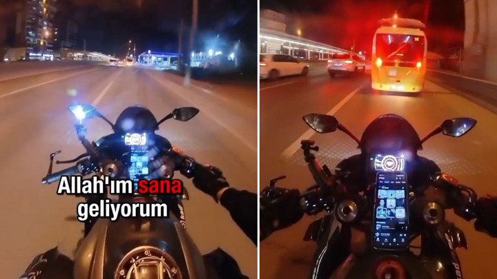 Motosiklet, Belediye Otob&uuml;s&uuml;ne &Ccedil;arptı! Kaza Anı Kamerada