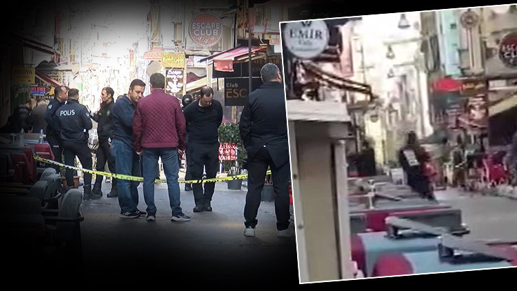 Taksim'de Otel Sahibi ile Kafeterya Sahibi Arasındaki Kavga Güvenlik Kamerasında