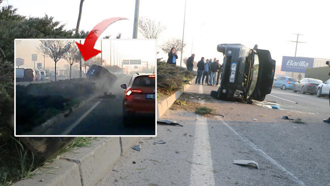 Makas Atan Aracın &Ccedil;arptığı Otomobil Devrildi: O Anlar Kamerada