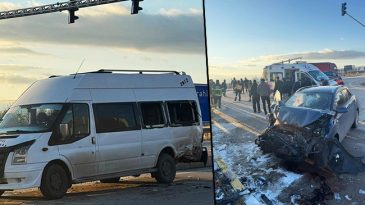&Ouml;ğrenci Servis Minib&uuml;s&uuml; ve Otomobil &Ccedil;arpıştı: 9 Yaralı