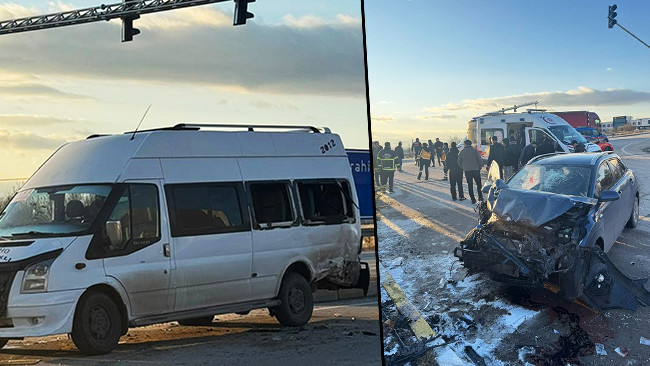 &Ouml;ğrenci Servis Minib&uuml;s&uuml; ve Otomobil &Ccedil;arpıştı: 9 Yaralı