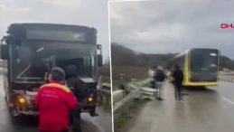 Arnavutk&ouml;y'de İETT Otob&uuml;s&uuml; Bariyerlere &Ccedil;arptı