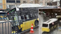 Esenler'de İETT Otob&uuml;s&uuml; Otoparka Daldı: Kazanın G&ouml;r&uuml;nt&uuml;s&uuml; Ortaya &Ccedil;ıktı