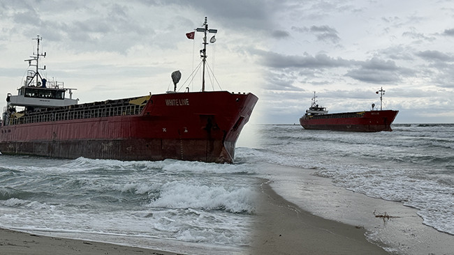 Tekirdağ'da Y&uuml;k Gemisi Karaya Oturdu