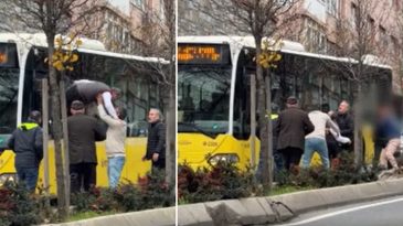 &Uuml;sk&uuml;dar'da İETT Şof&ouml;r&uuml;, Otob&uuml;s&uuml;n Camından &Ccedil;ıkarak Kavga Etti! G&ouml;revden El &Ccedil;ektirildi