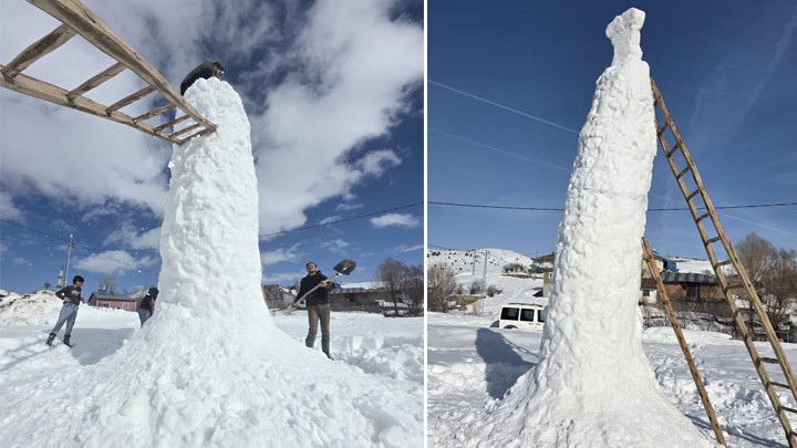8 Metrelik Dev Kardan Adam Yapıldı