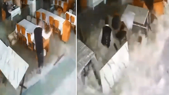 Antalya'da Restorana Vuran Dev Dalga, Çalışanı Sürükledi