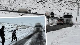 Ardahan'daki Buzlu Rampada TIR Şof&ouml;rleri Mahsur Kaldı! Uzun Ara&ccedil; Kuyrukları Oluştu