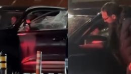 Başakşehir'de Korku Dolu Anlar! Cipin &Ouml;n Camını Yumruklarıyla Kırdı