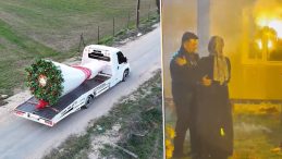 Dev &ccedil;i&ccedil;ek buketini oto kurtarıcıya y&uuml;kledi! Kız arkadaşına b&ouml;yle evlilik teklifi etti