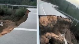 Heyelan Nedeniyle Yolda G&ouml;&ccedil;&uuml;k Oluştu, Trafik Durdu