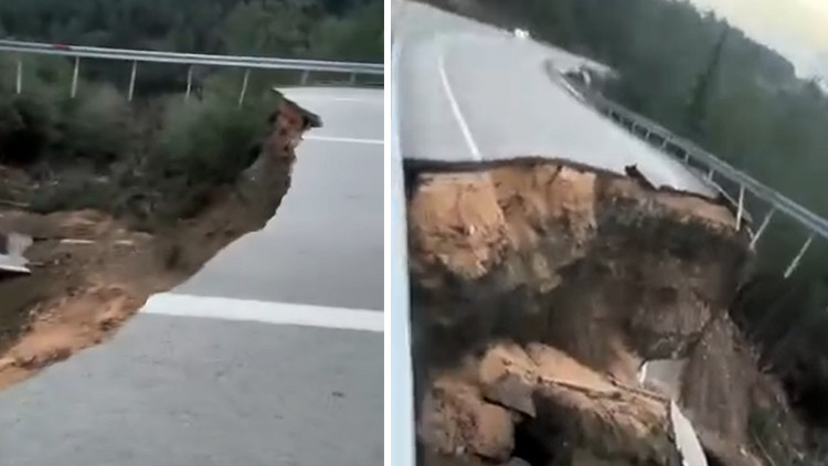 Heyelan Nedeniyle Yolda G&ouml;&ccedil;&uuml;k Oluştu, Trafik Durdu