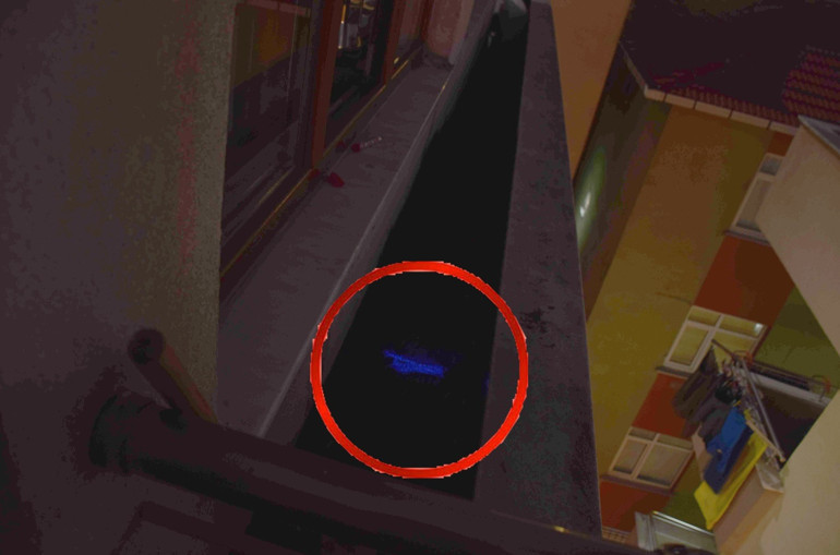 Luminol ile yapılan inceleme sonuçları.