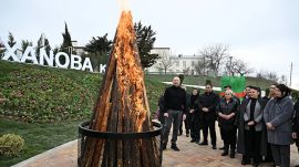 Azerbaycan Cumhurbaşkanı Aliyev, Hocavent'te Nevruz ateşini yaktı