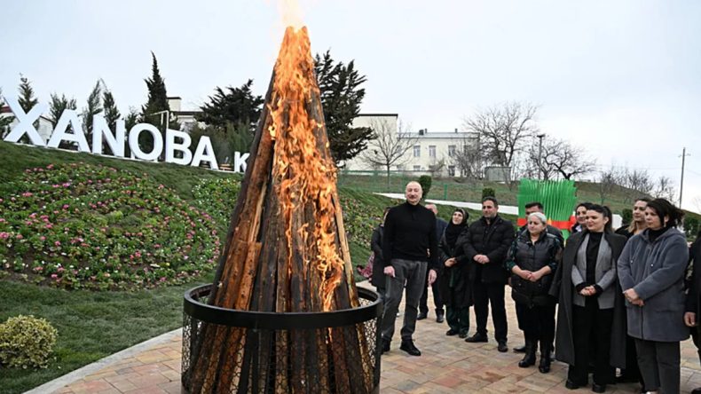 Azerbaycan Cumhurbaşkanı Aliyev, Hocavent'te Nevruz ateşini yaktı