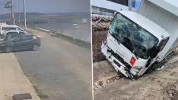 &Ccedil;atalca'da feci kaza: Direksiyon hakimiyetini kaybetti ref&uuml;je &ccedil;arptı! O anlar kamerada