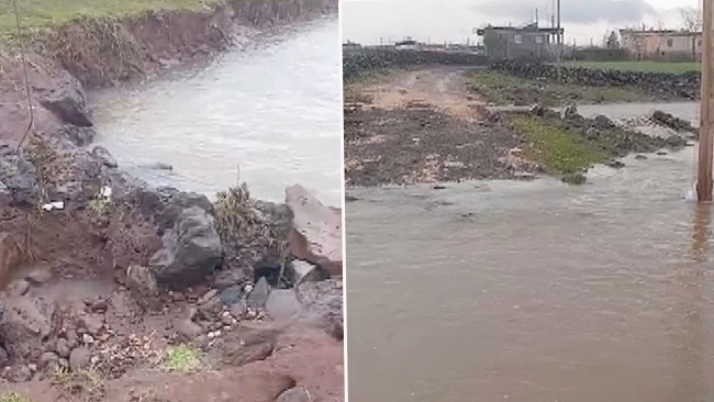 Diyarbakır&rsquo;da sağanak sonrası dere taştı, yol su altında kaldı