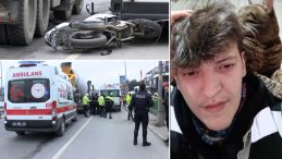 G&uuml;ng&ouml;ren'de motosiklet s&uuml;r&uuml;c&uuml;s&uuml;n&uuml;n feci &ouml;l&uuml;m&uuml;! Minib&uuml;se &ccedil;arptıktan sonra &uuml;zerinden beton mikseri ge&ccedil;ti