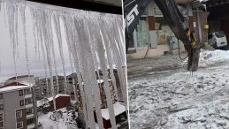 Kentte 20 Santimetre Kalınlığındaki Buz Tabakaları Oluştu: İş Makinesi Devreye Girdi