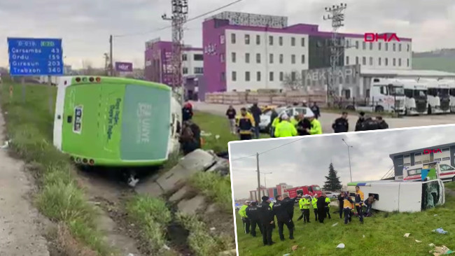 Samsun'da &Ouml;ğretmen ve &Ouml;ğrencileri Taşıyan Otob&uuml;s Devrildi: 11 Yaralı