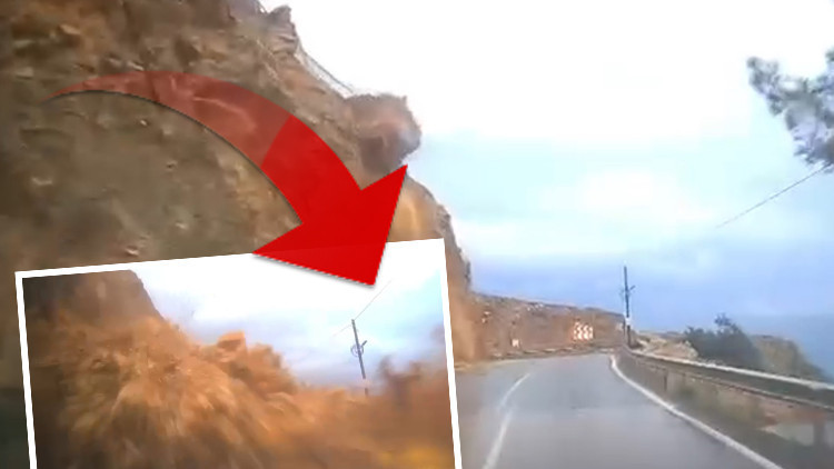 Seyir halindeki cipin &uuml;zerine kaya par&ccedil;aları d&uuml;şt&uuml;: Dehşet anları ara&ccedil; kamerasında