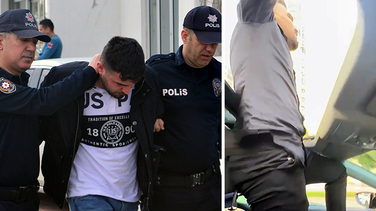 Trafikte 'pes' dedirten g&ouml;r&uuml;nt&uuml;! Ehliyetine el konuldu, akıl hastanesine sevk edildi