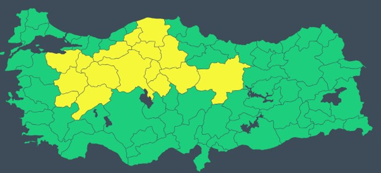 Sarı kodlu uyarı haritası