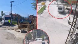Amasya&rsquo;da alkoll&uuml; s&uuml;r&uuml;c&uuml; dehşet sa&ccedil;tı! Minib&uuml;s durağa daldı: 2 &ouml;ğrencinin kıl payı kurtulduğu kaza kamerada!