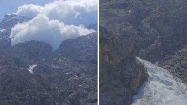 Dağdan D&uuml;şen Devasa K&uuml;tle ile Nehrin &Ouml;n&uuml; Kesildi