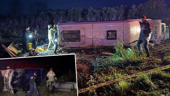 İznik'te feci kaza: 1 &ouml;l&uuml;, 12 yaralı