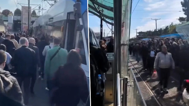 Kabataş-Bağcılar Tramvay Hattı'nda arıza: Yolcular raylarda y&uuml;r&uuml;d&uuml;