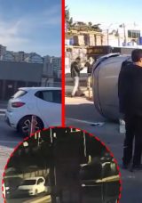 Kağıthane&rsquo;de Korkun&ccedil; Kaza! Hafif Ticari Ara&ccedil; Trafik Levhasına &Ccedil;arpıp Taklalar Attı