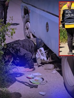 Karab&uuml;k'te Dehşet Anları: Minib&uuml;s&uuml;n Altına Ok Gibi Saplandı