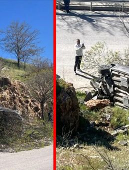 K&uuml;tahya'da Faciadan D&ouml;n&uuml;ld&uuml;! S&uuml;r&uuml;c&uuml;s&uuml;z Otomobil Metrelerce Y&uuml;kseklikten U&ccedil;uruma Yuvarlandı